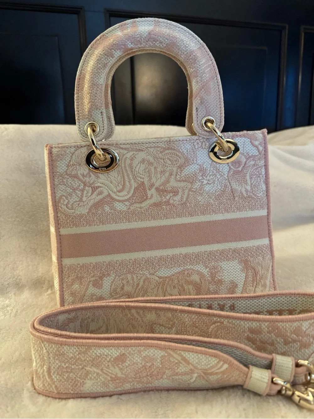 Christian Dior Pink Toile de Jouy Book Tote Bag w/ Strap & Dust Bag EUC